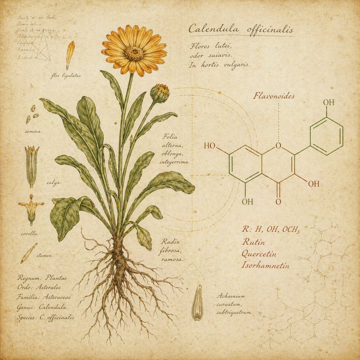 Ilustração botânica de calêndula