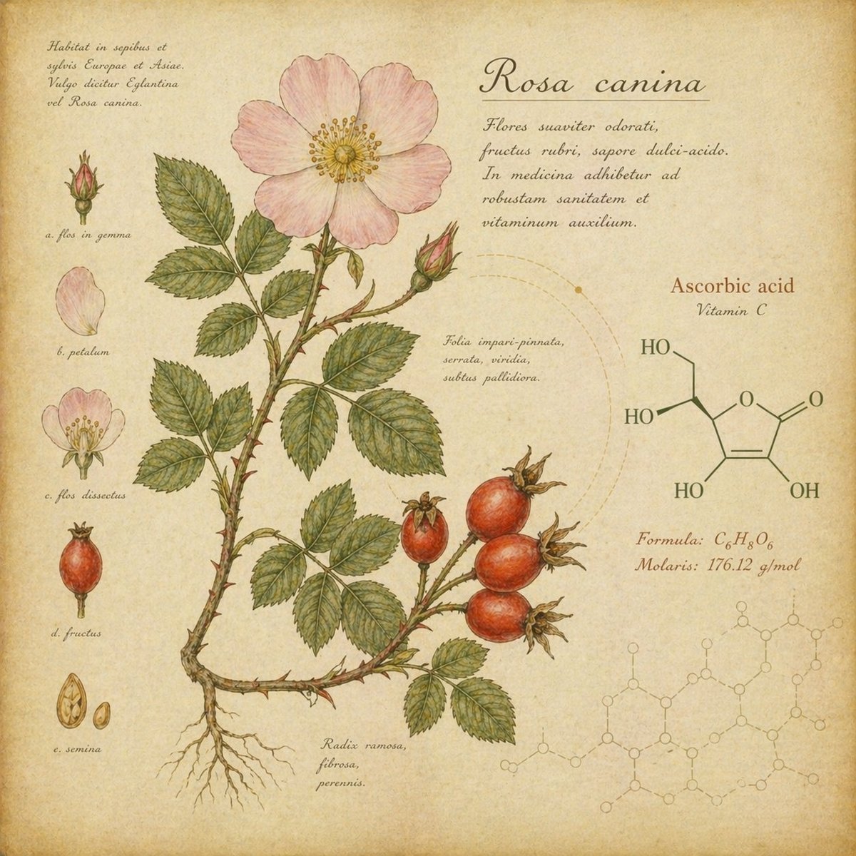 Ilustração botânica de roseira-brava